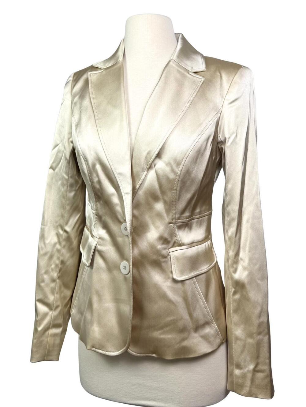 Caché Champagne Satin Fitted Blazer Jacket Size 4